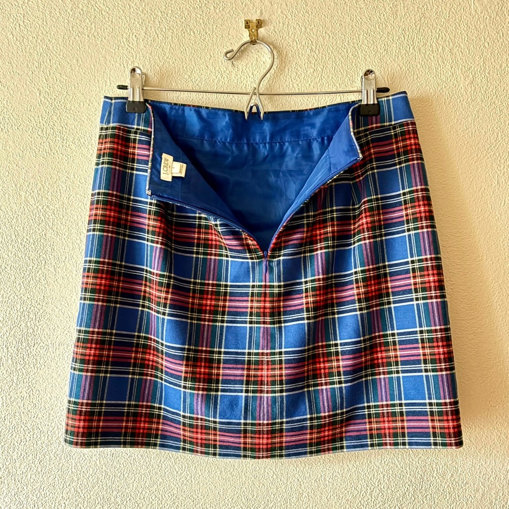 J.Crew Blue Plaid Wool Blend Mini Skirt A-Line Size 4 Preppy Academia Grunge - Picture 3 of 8